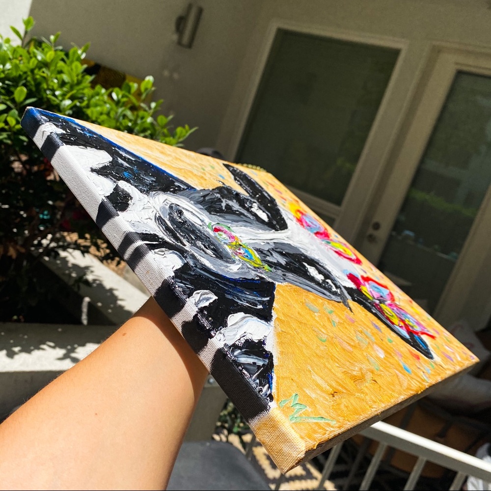 Cow Wall Art Butterflies Painting Original Canvas - Picture 8 of 13